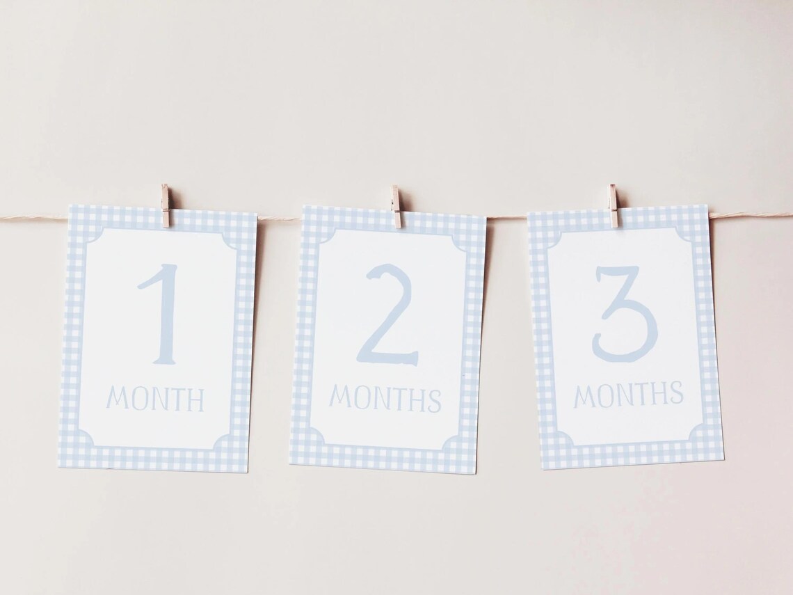 Watercolor Blue Gingham Milestone Cards, Baby Boy Milestone Cards, Baby ...