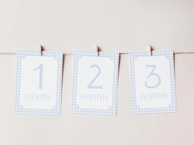 Watercolor Blue Gingham Milestone Cards, Baby Boy Milestone Cards, Baby ...