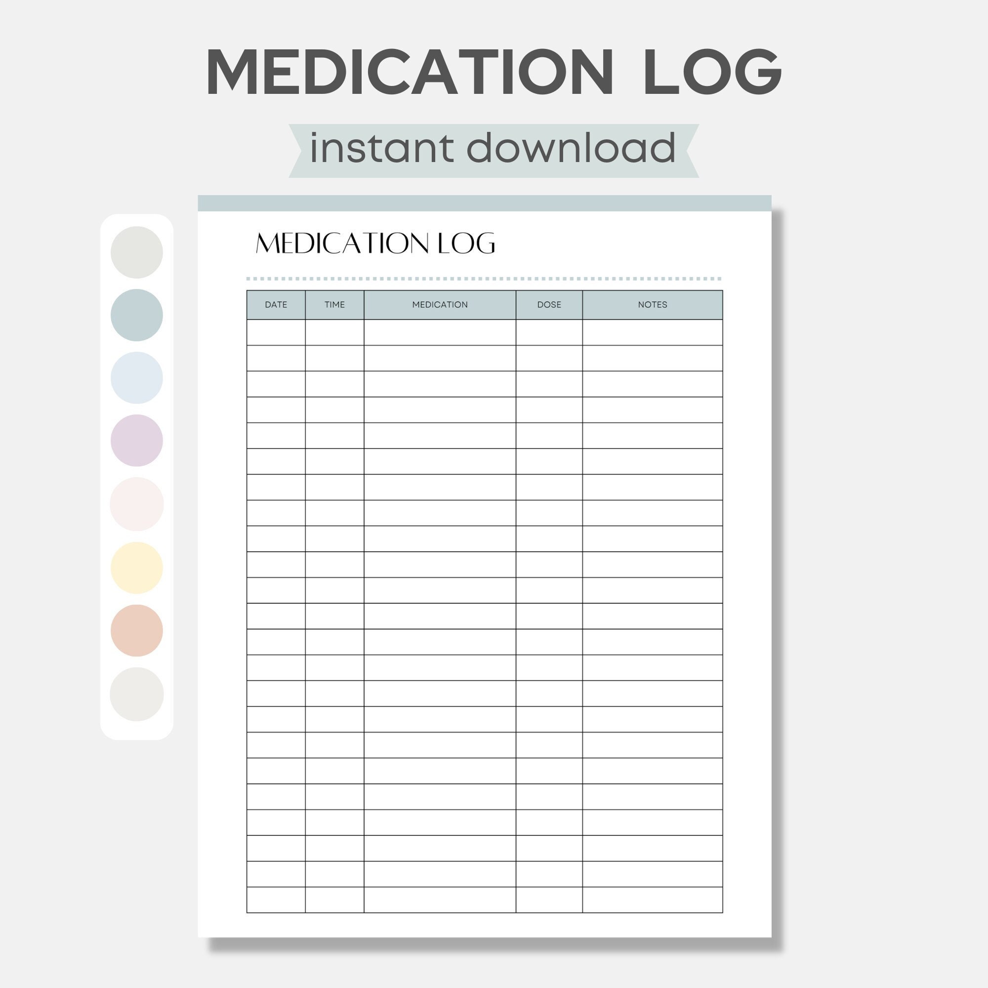 Printable Medication Log, Medicine Tracker List, Daily Medication Given