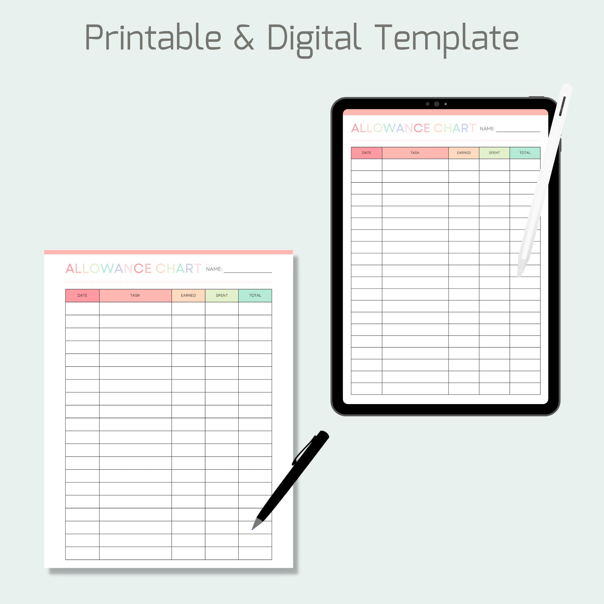 Printable Kids Allowance Chart, Allowance Tracker, Kids Savings Tracker ...