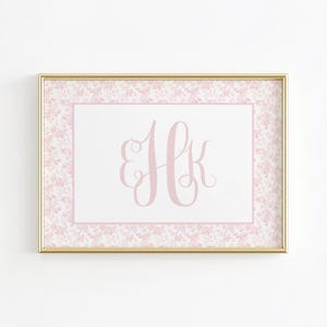 Monogram Nursery Wall Art, Floral Nursery Art, Pink Nursery Print, Girl Nursery Print, Baby Initials Nursery Crib Wall Decor, Pink Girl Room