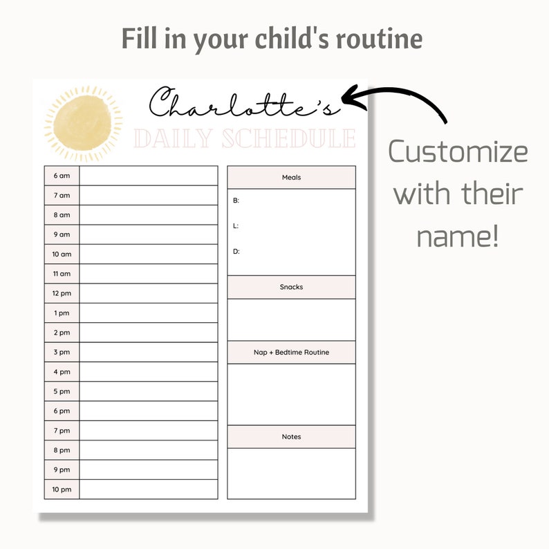 Printable Child Schedule Babysitter Important Info Sheet - Etsy