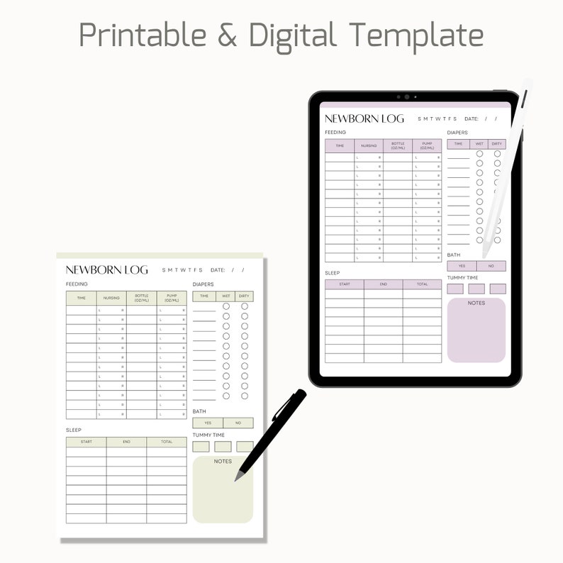 Newborn Daily Care Log, Breastfeeding Log, Baby Feeding Log, Baby Tracker, Newborn Feeding Log