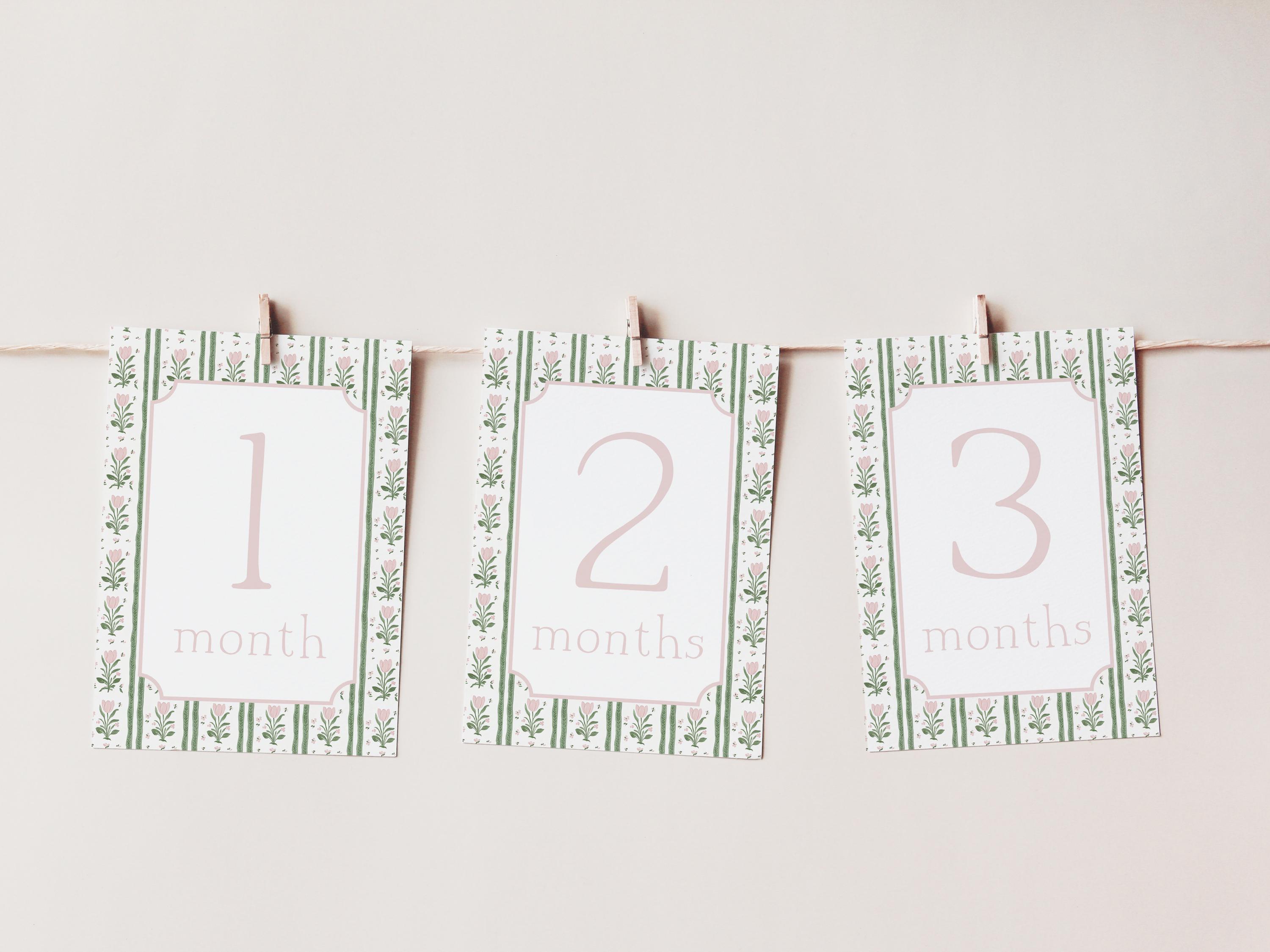 Baby Girl Milestone Cards, Watercolor Pink Tulip Floral Milestone Cards ...