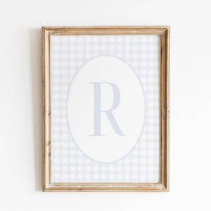 Impresión de inicial de estilo vintage personalizada, impresión de inicial de niño, habitación de niña, impresión de guardería de cuadros vichy, decoración de habitación de bebé neutra, habitación de bebé personalizada
