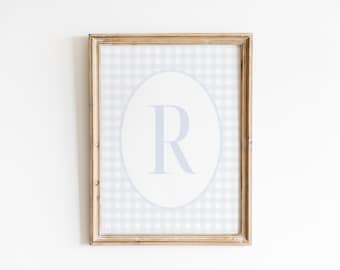 Custom Vintage Style Initial Print, Boy Initial Print, Baby Girl Nursery, Gingham Nursery Print, Neutral Nursery Decor, Personalized Nursery