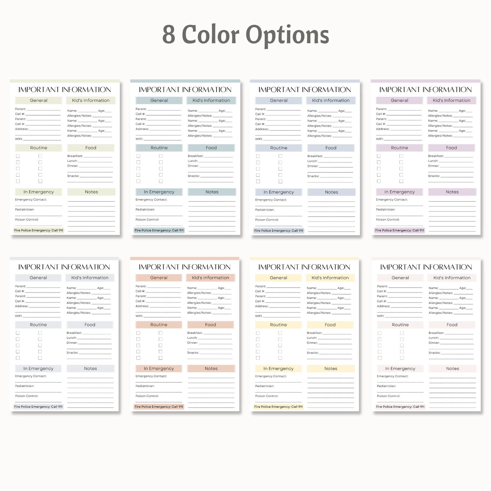 Printable Form for Babysitter Emergency Contact Form - Etsy