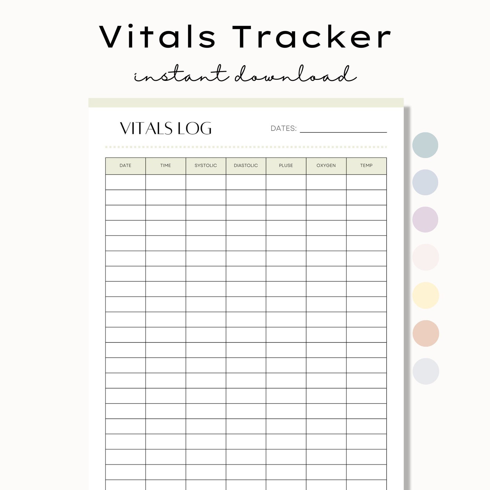 Printable Vitals Tracker, Vitals Log Sheet, Vital Sign Log, Nursing