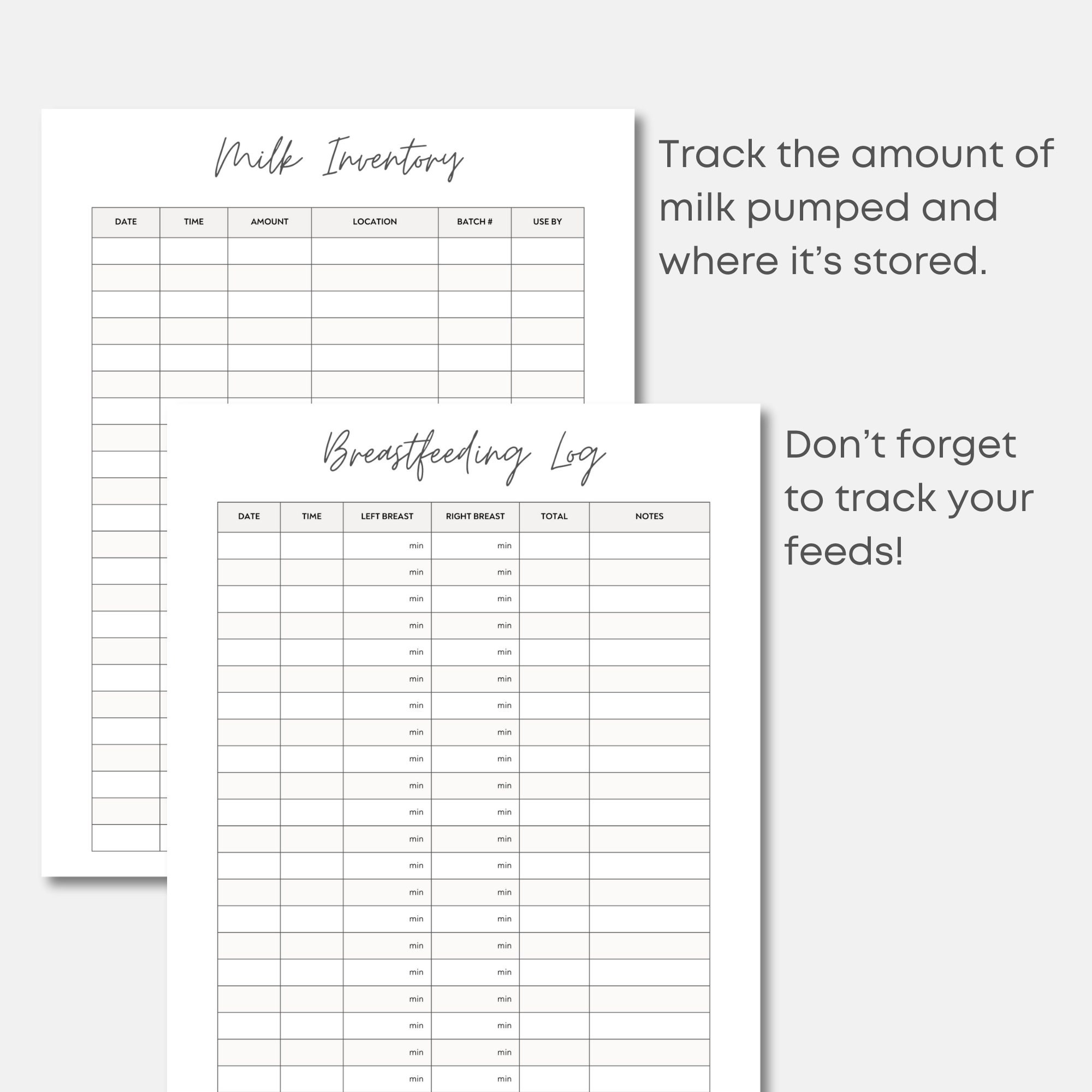 Breastfeeding Log, Pumping Log, Breast Pump Log, Breastmilk Inventory ...
