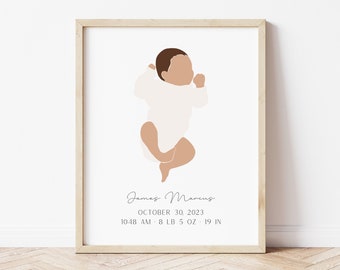 Personalized Baby Birth Stats Print, Printable Newborn Birth Details Print, Baby Boy Gift, Girl Nursery Print, Custom Baby Illustration Art