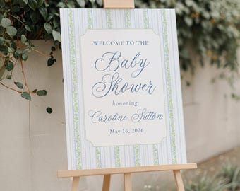 Printable Baby Shower Welcome Sign, Baby Sprinkle Welcome Sign, Blue and Green Floral Baby Shower Sign, Baby Shower Decor, Welcome Poster