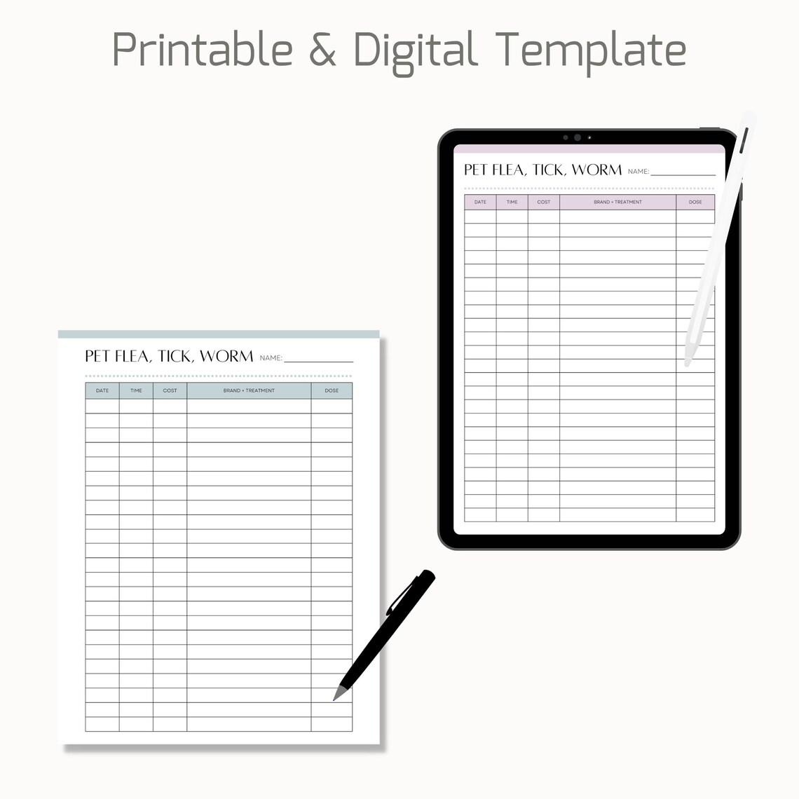 Printable Pet Flea, Tick, and Worm Treatment Tracker, Pet Health ...
