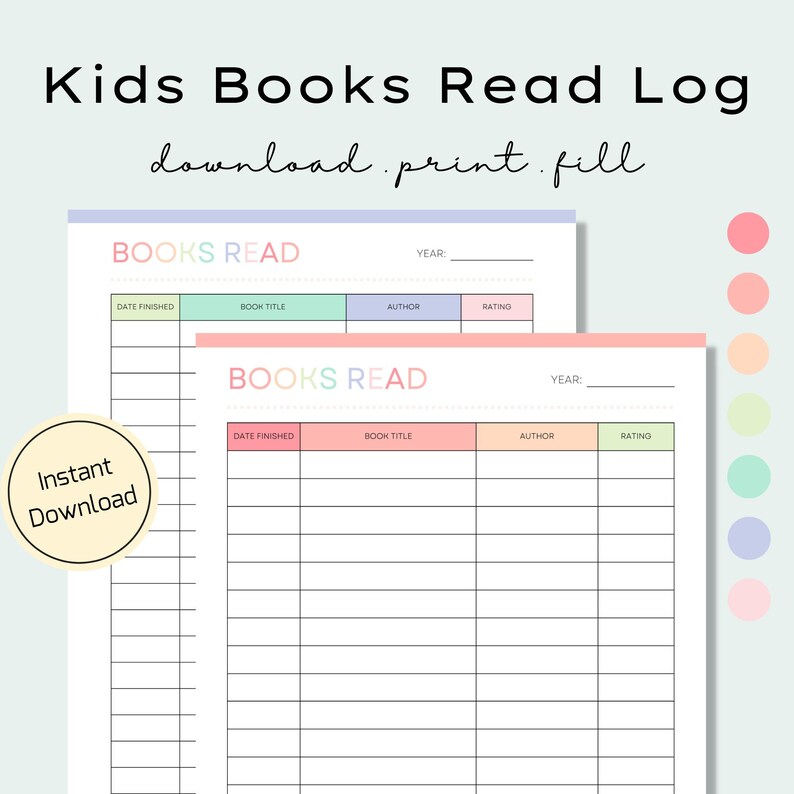 Printable Kids Books Read Log Book Rating Tracker Reading Etsy