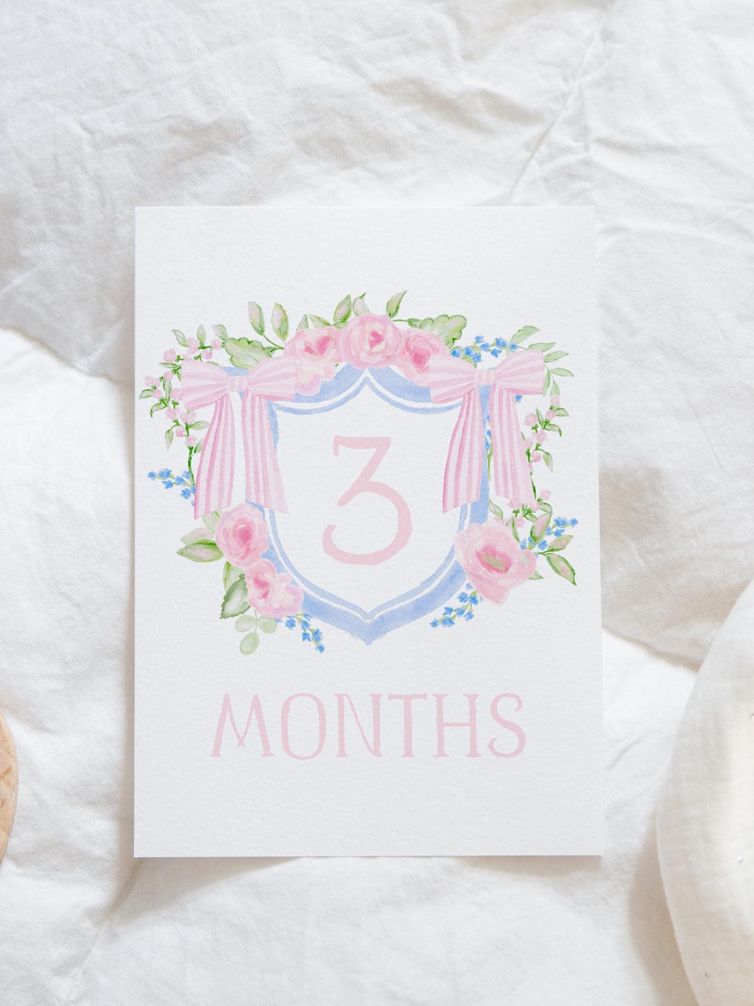 Baby Girl Milestone Cards, Watercolor Pink Floral Crest Milestone Cards ...