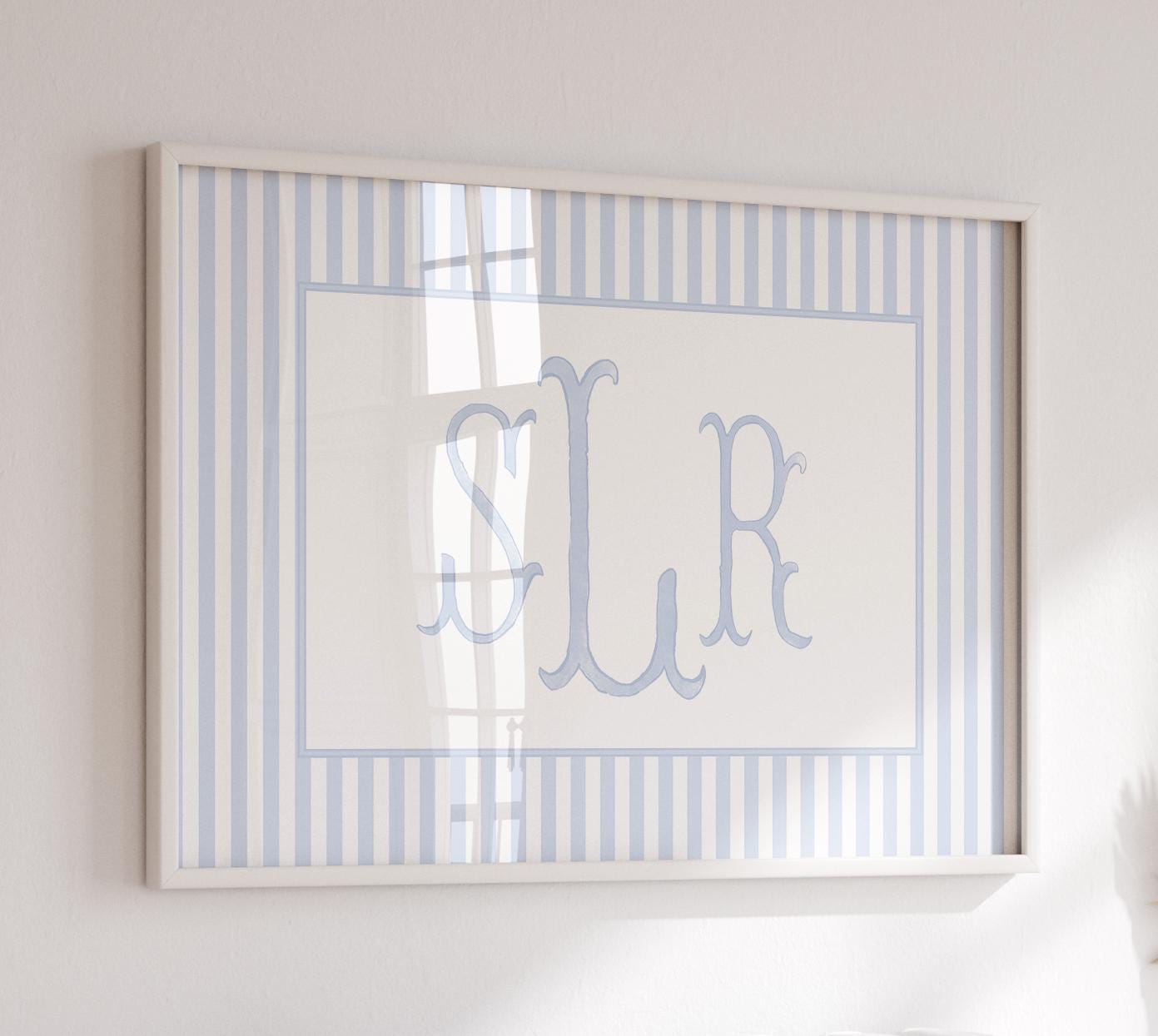 Aquarell Monogramm Kinderzimmer Wandbild, Junge Kinderzimmer Wand Kunst Dekor, Baby Name Kinderzimmer Dekor, Mädchen Kinderzimmer Druck, Vintage Streifen Kinderzimmer Dekor