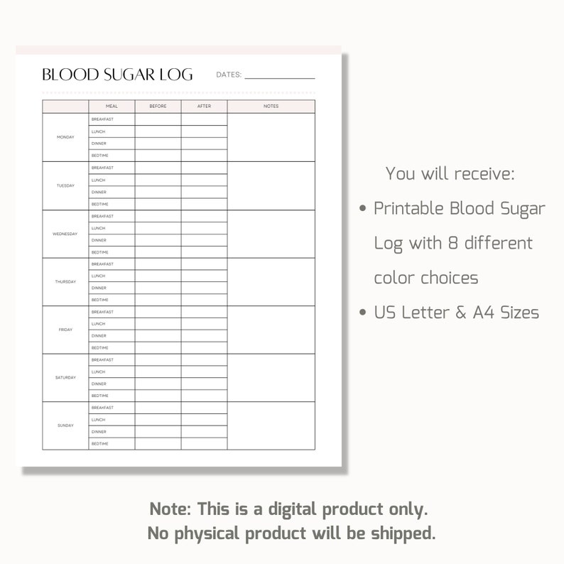 Printable Gestational Diabetes Log, Blood Sugar Tracker, Diabetes Log