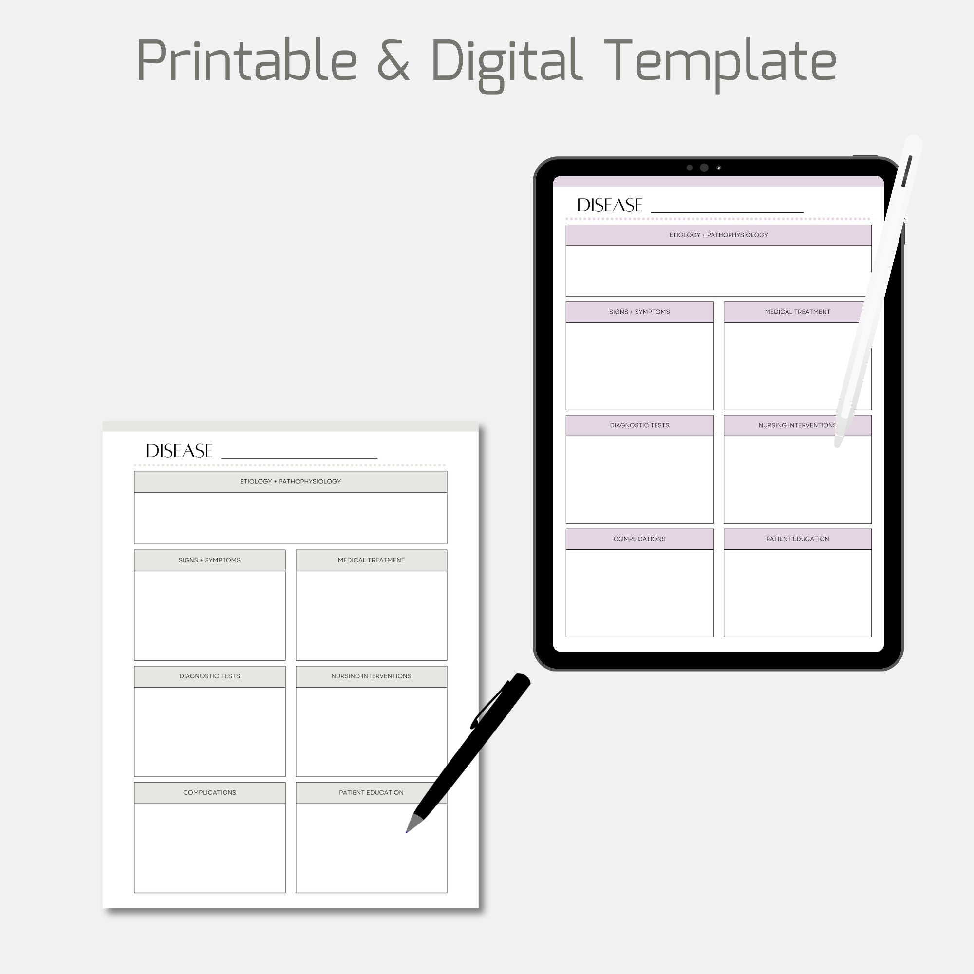 Printable Nursing Student Disease Template, Pathophysiology Nursing ...