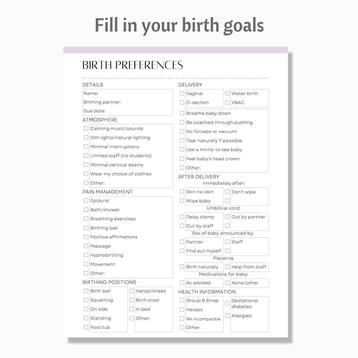 Birth Plan Template, Editable Birth Preferences, Printable Birth Plan ...