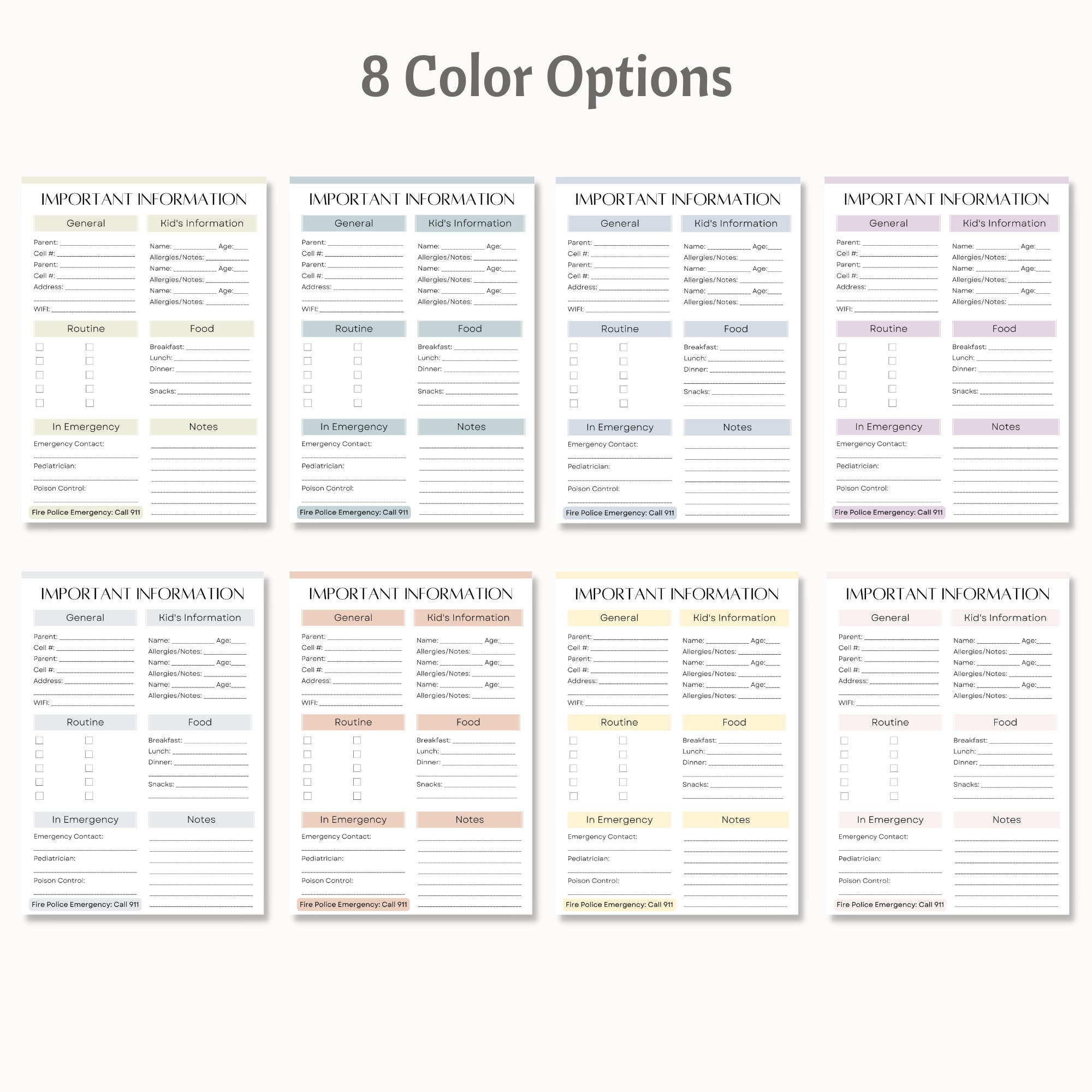 Printable Babysitter Important Information Sheet Template, Nanny Notes