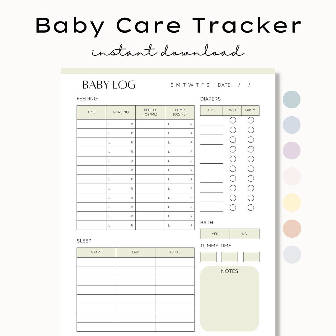 Baby Care Daily Log, Baby Feeding Log, Breastfeeding Log, Infant Daily Log, Printable Baby