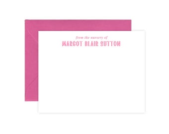 Personalized Baby Shower Thank You Cards, Custom Nursery Stationery, Simple Pink Baby Name Stationery, Girl Baby Shower Thank You Note Cards