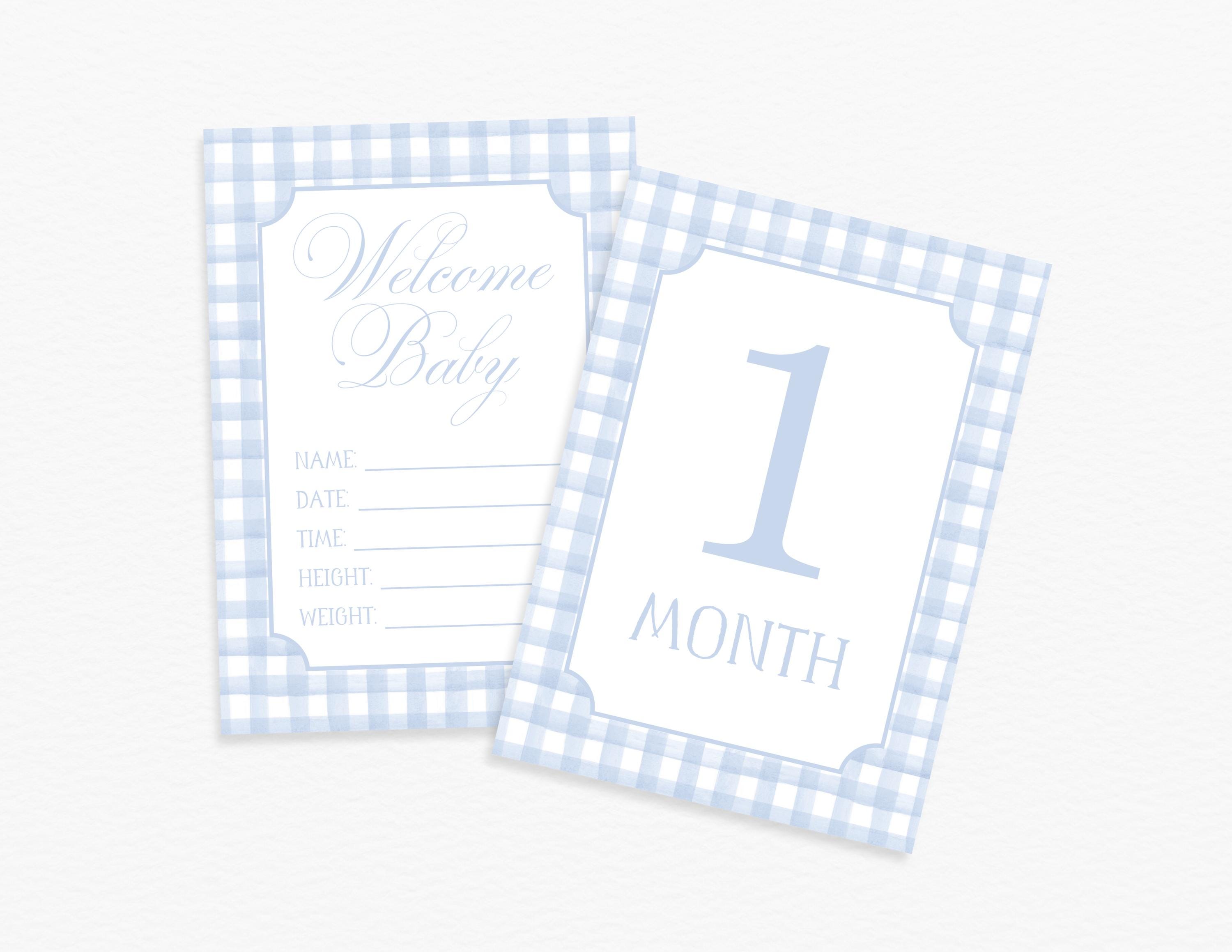 Watercolor Blue Gingham Milestone Cards, Baby Boy Milestone Cards, Baby ...