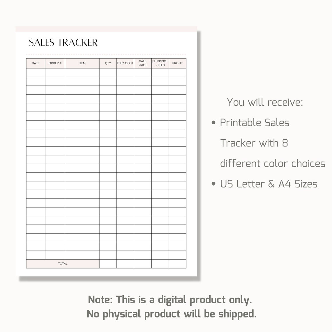 Printable Sales Tracker, Online Small Business, Sales Log Template, Sales Profit Tracker ...