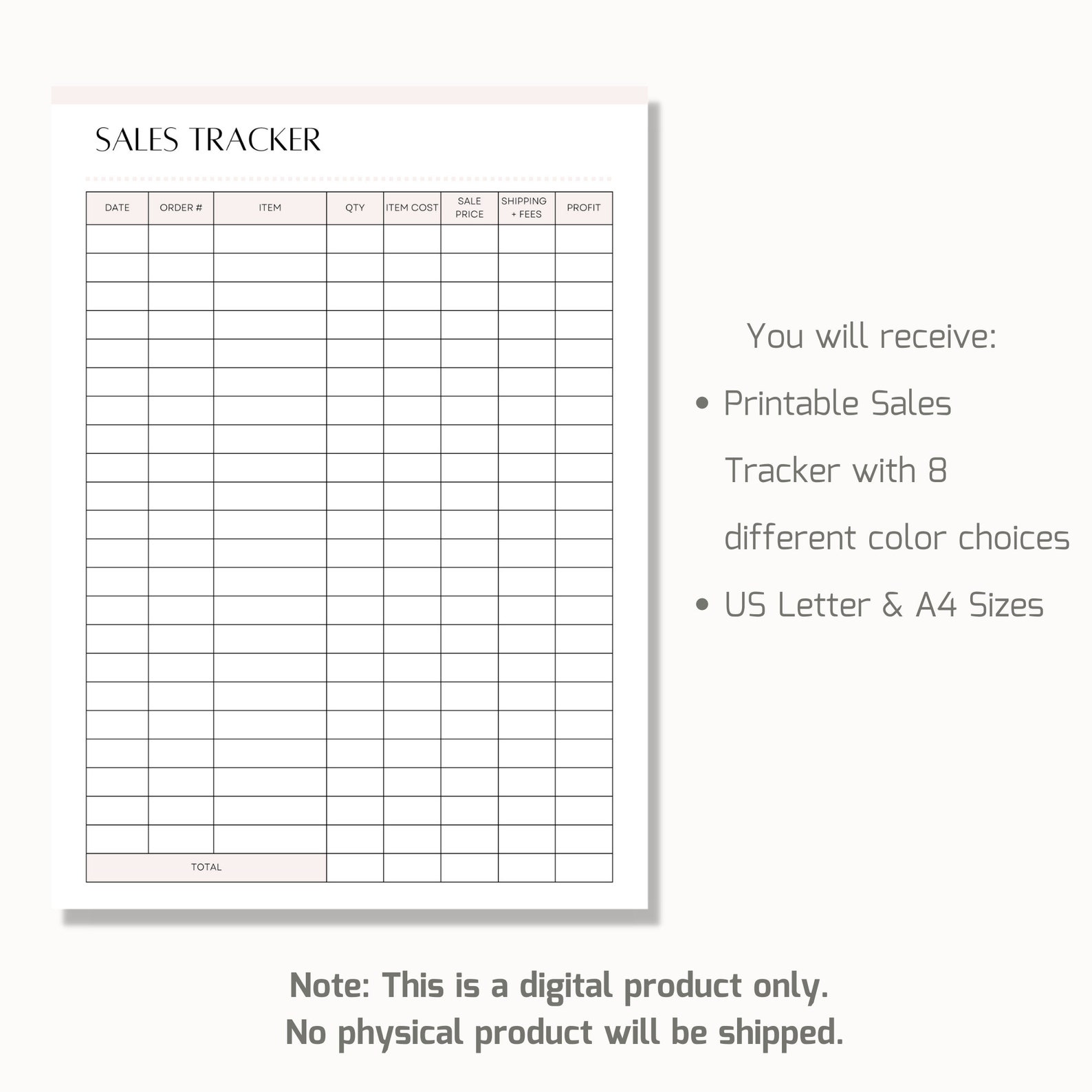 Printable Sales Tracker, Online Small Business, Sales Log Template, Sales Profit Tracker ...