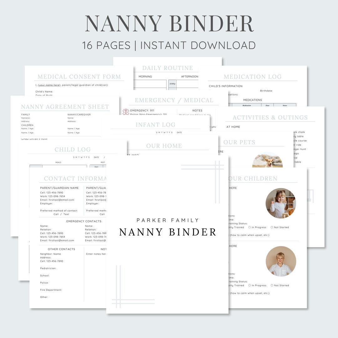 Nanny Binder, Editable Nanny Planner Template, Nanny Guide, Infant Log ...