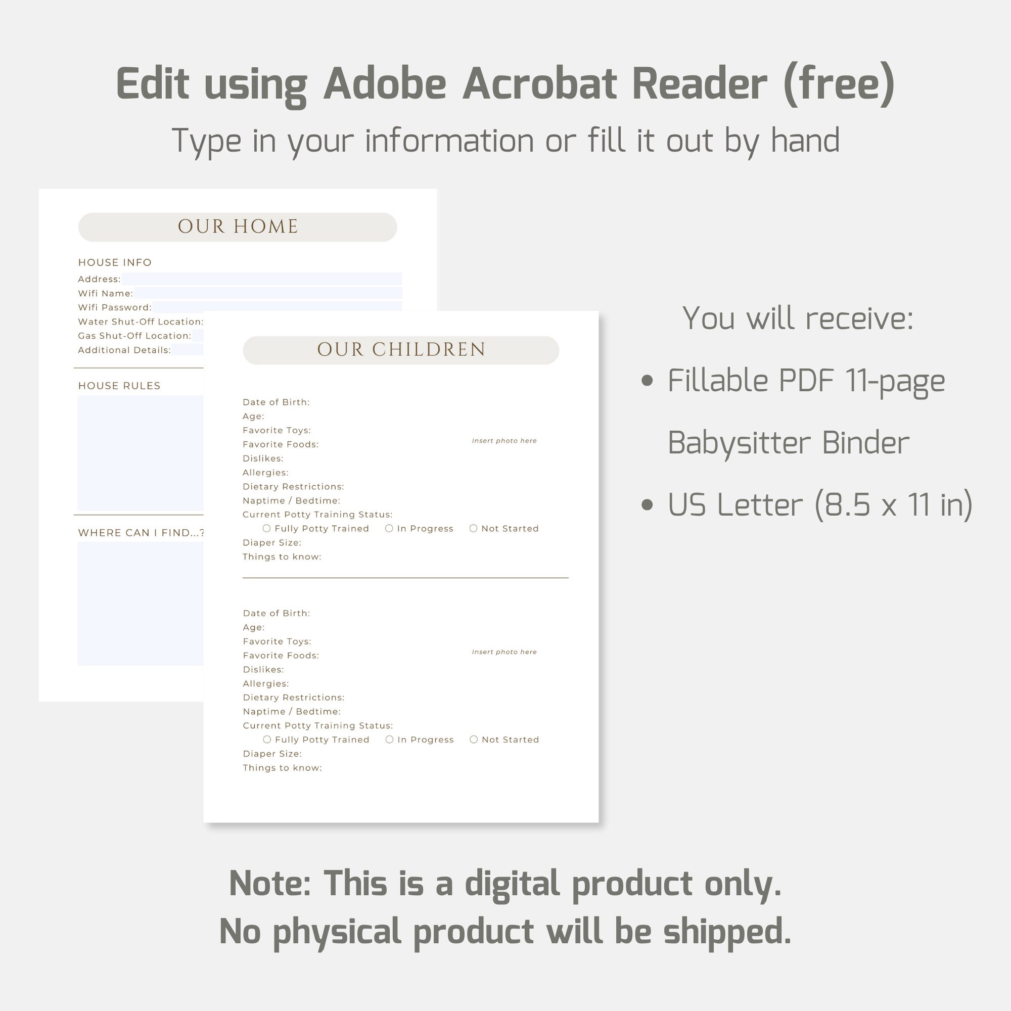 Fillable Babysitter Binder PDF, Printable Babysitter Planner, New