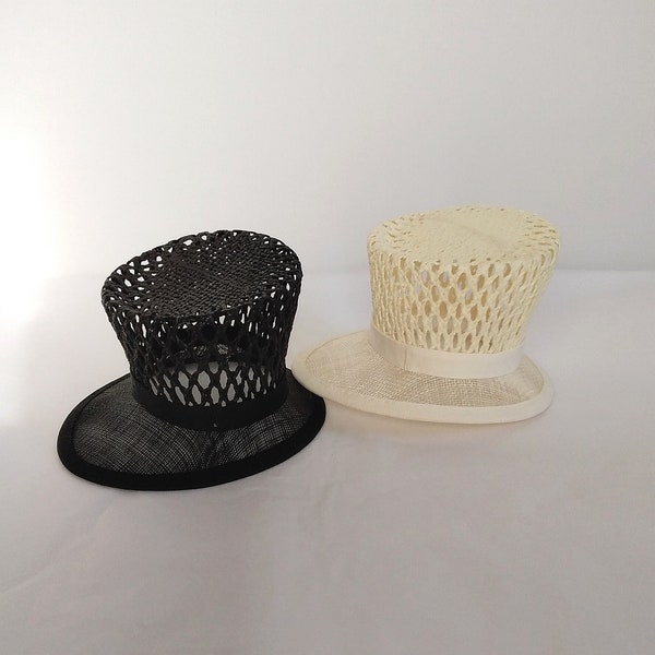 Sinamay mini hat, Hat making, Millinery supplies, Mini hat ready to trim, Ivory or Black mini hat in sinamay, Mini Top hat