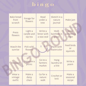 Cottagecore Bingo | Cozy Printable Bingo Card | 5x7 Digital Download for Slow Living & Aesthetic Self-Care
