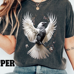 White Raven, Crow Shirt, Bird Lover, Aesthetic, Oversized, Comfort Colors, Raven Shirt, Goth, Gothic, Raven T-shirt, Viking Shirt, Bird Tee