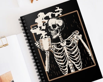 Skeleton Drinking Coffee, Vintage Halloween, Skeleton, Notebook, Coffee Lover, Gothic, Aesthetic, Spiral Notebook, Gift Idea, Journal