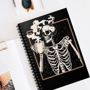 Skeleton Drinking Coffee, Vintage Halloween, Skeleton, Notebook, Coffee Lover, Gothic, Aesthetic, Spiral Notebook, Gift Idea, Journal