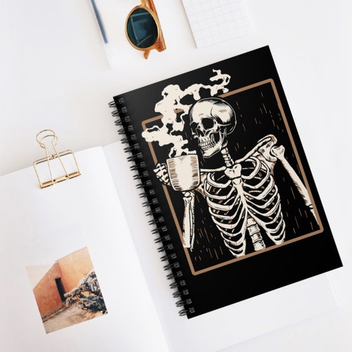 Skeleton Drinking Coffee, Vintage Halloween, Skeleton, Notebook, Coffee Lover, Gothic, Aesthetic, Spiral Notebook, Gift Idea, Journal