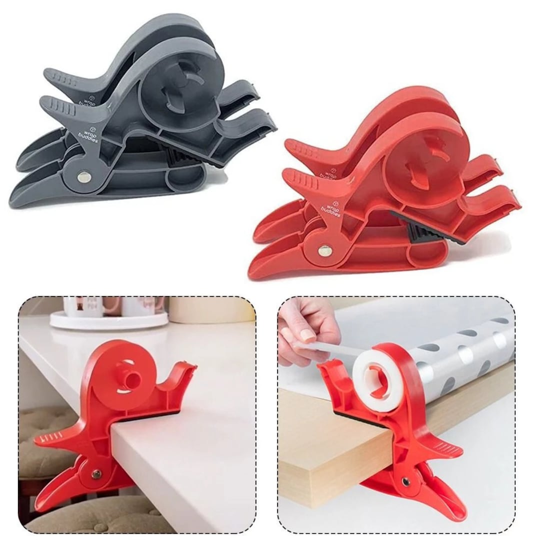 2PCS Portable Gift Wrap Buddies Wrap Clips Tape Dispenser Wrapping