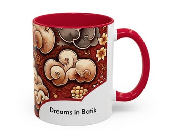 Batik Cloud Ceramic Mug | Colorful Interior, Easy-Grip Handle