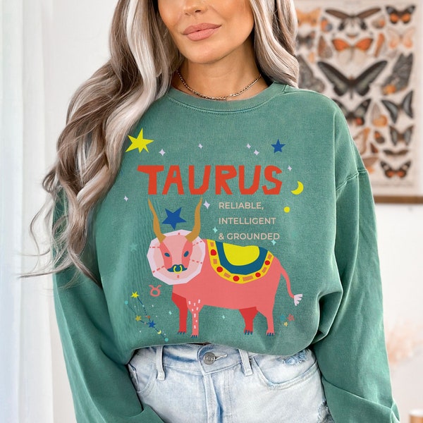 Taurus Zodiac Comfort Colors Sweatshirt, Astrology Birth Sign Sweater, Horoscope Birthday Gift Shirt,  Bday Celestial Crewneck jumper