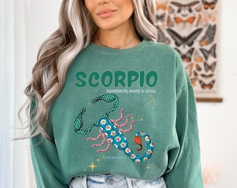 Scorpio Zodiac Comfort Colors Sweatshirt, Astrology Birth Sign Sweater, Horoscope Birthday Gift Shirt,  Bday Celestial Crewneck jumper
