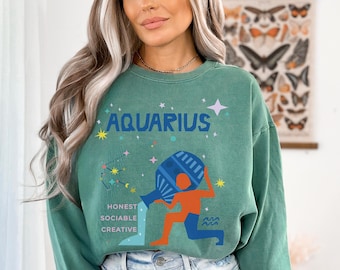 Wassermann Sternzeichen Komfort Farben Sweatshirt, Astrologie Geburtszeichen Pullover, Horoskop Geburtstagsgeschenk Shirt, Bday Celestial Rundhalspullover