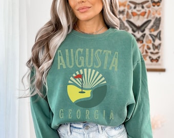 Augusta Georgia Golf Comfort Farbe Sweatshirt, Retro Geschenk für Golfer, Pfirsich Zustand Pullover, Golfliebhaber Shirt, Distressed Vintage Rundhalsausschnitt