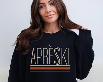 Retro Apres Ski Sweatshirt, Vintage Skiing Sweatshirt Minimalistic Ski Shirt, Crewneck Gift for Skier Vacation Pullover Winter sports hoodie