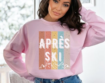 Moletom retrô Apres Ski, gola redonda com estampa de montanha de inverno