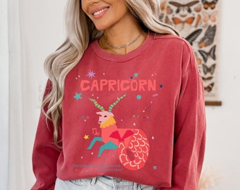 Steinbock Sternzeichen Komfort Farben Sweatshirt, Astrologie Geburtszeichen Pullover, Horoskop Geburtstagsgeschenk Shirt, Bday himmlisch Rundhalspullover