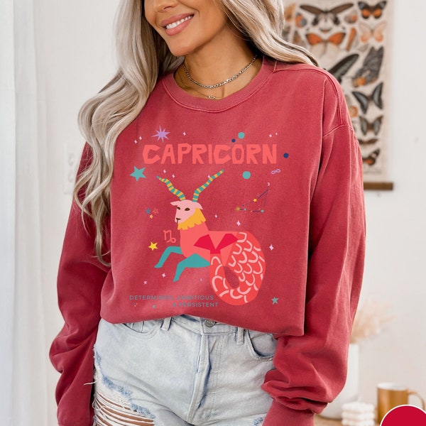 Capricorn Zodiac Comfort Colors Sweatshirt, Astrology Birth Sign Sweater, Horoscope Birthday Gift Shirt,  Bday Celestial Crewneck jumper