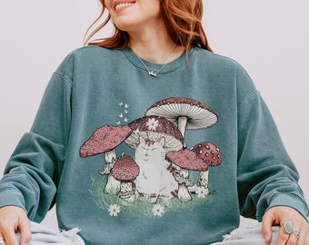 Katzen Pilz Komfort Farben Sweatshirt, Cottagecore Forest Design
