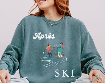 Retro Apres Ski Comfort Colors Sweatshirt Winter sport skier Sweater Vintage Skiing Shirt Girls trip weekend crewneck Holiday pullover gift
