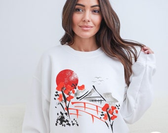 Japanese art Sweatshirt Cherry Blossom Sweater Asian Streetwear Shirt Japan Landscape Clothing Kawaii anime Flowers Kanagawa Hokusai Gift
