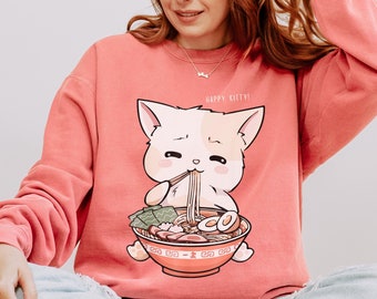 Sweatshirt Cat Ramen Comfort Colors, style anime kawaii